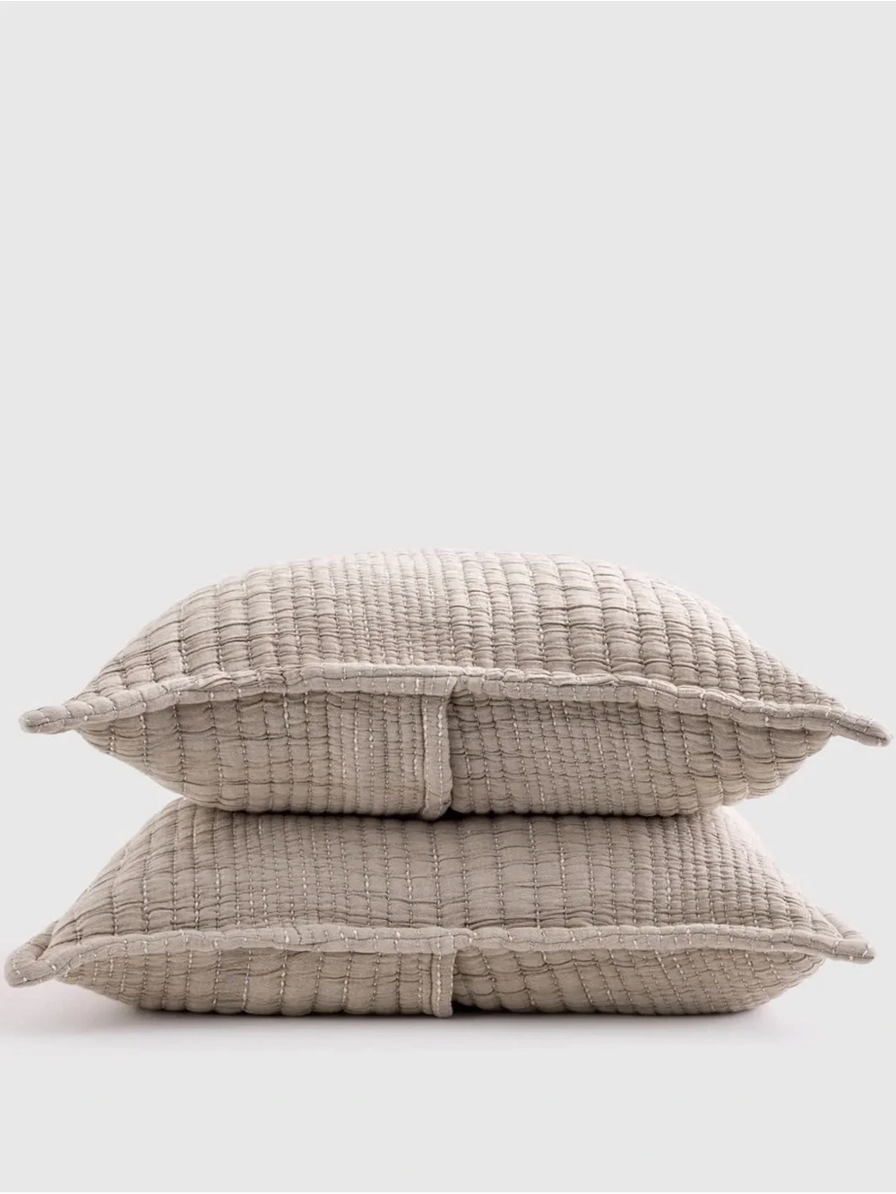 NWOT Organic Cotton Taupe Channel Stitched Sham Set - Retail $45